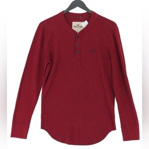 $10 Deals 🤝🔖 Hollister Mens Fitted Waffle Knit burgundy Henley size small